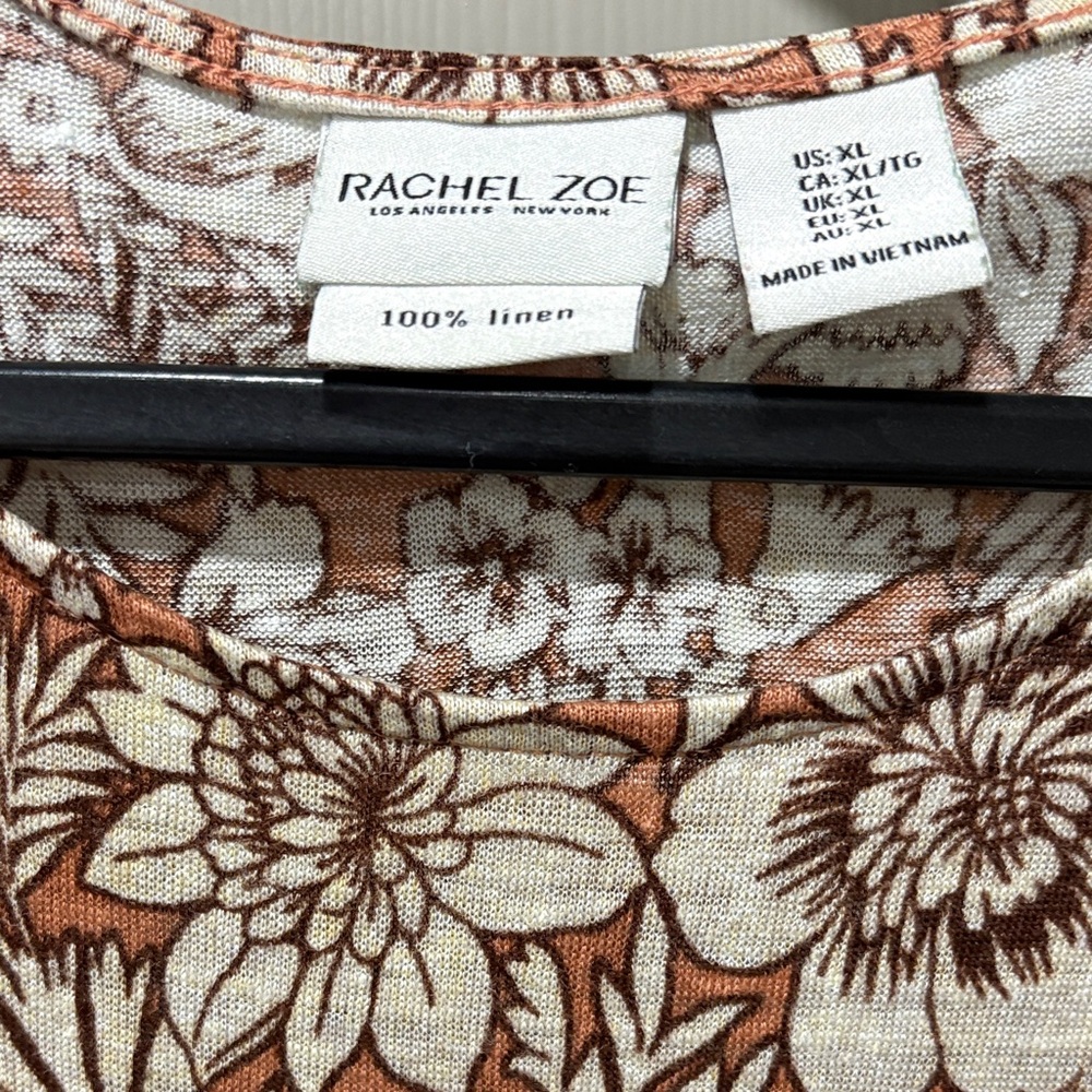 Rachel Zoe Floral Linen Top - Brown and White